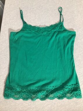 Lace-Trim Camisole with Adjustable Straps in Green